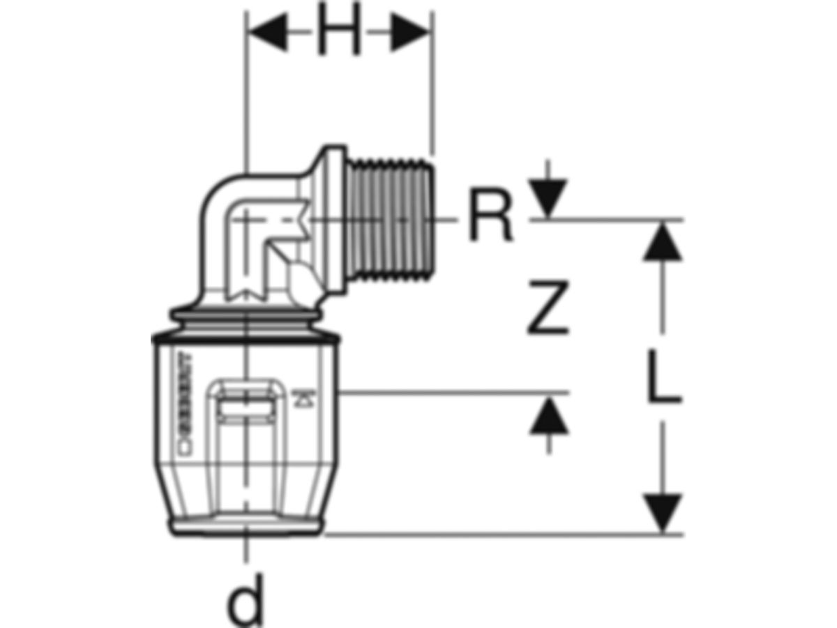 PushFit Übergangangsbogen - mit Aussengewinde