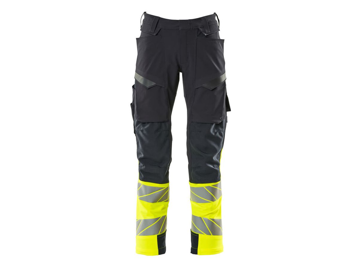 Hose mit Knietaschen, Stretch, Gr. 76C51 - schwarzblau/hi-vis gelb, 88%PES/12%EL
