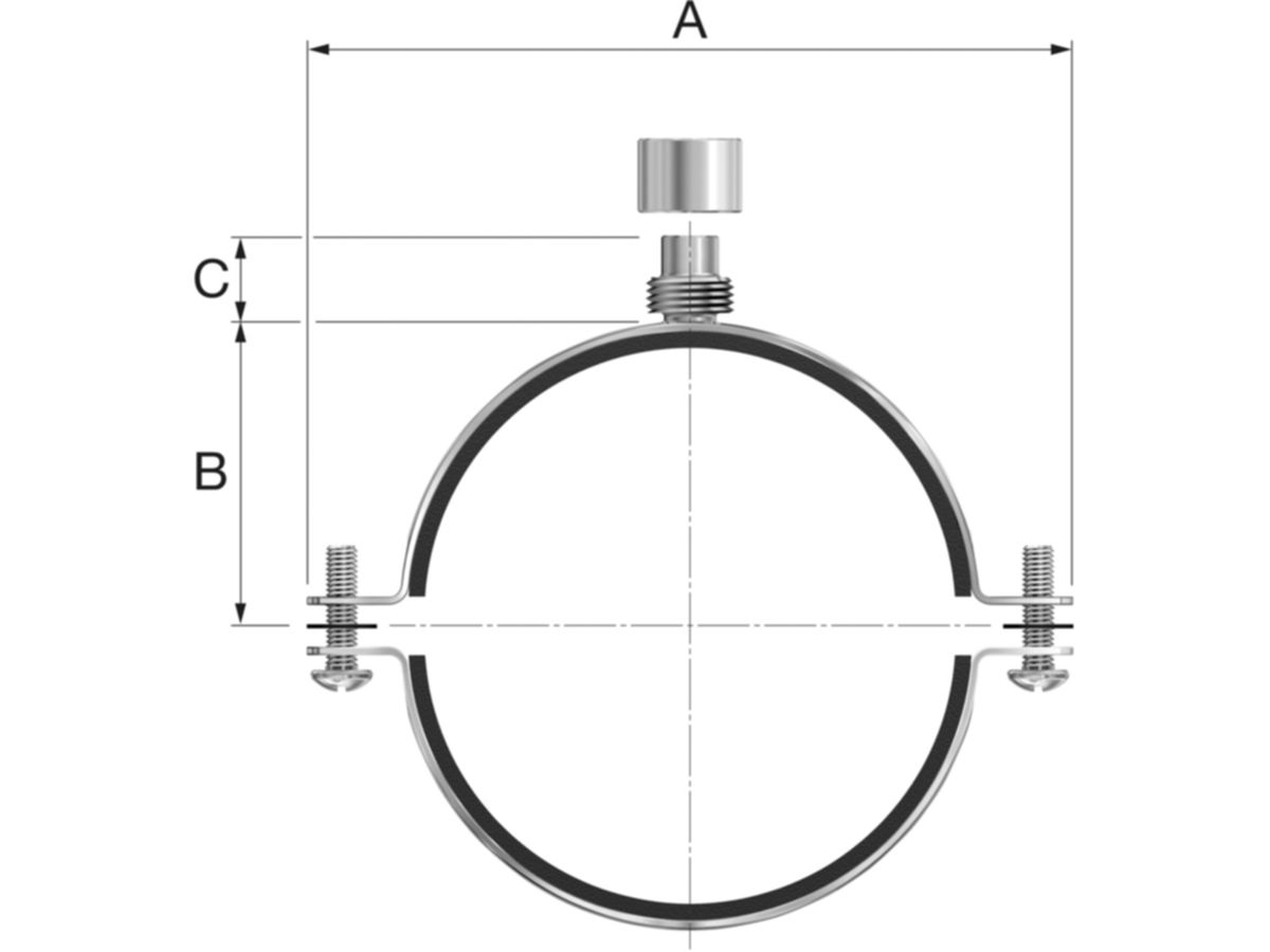 Spiral-Rohrschelle 100mm zweiteilig - M8/M10/1/2" mit Schaumstoffeinlage