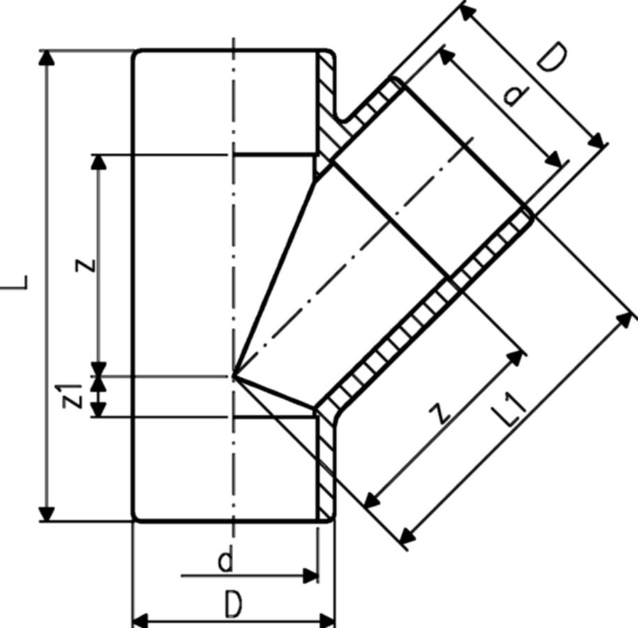 T 45° egal PVC-U metrisch