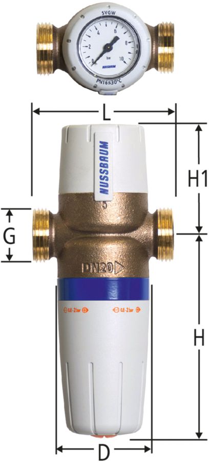 Druckreduzierventil NUSSBAUM 0.8-2 bar - inklusive Manometer, ohne Verschraubung