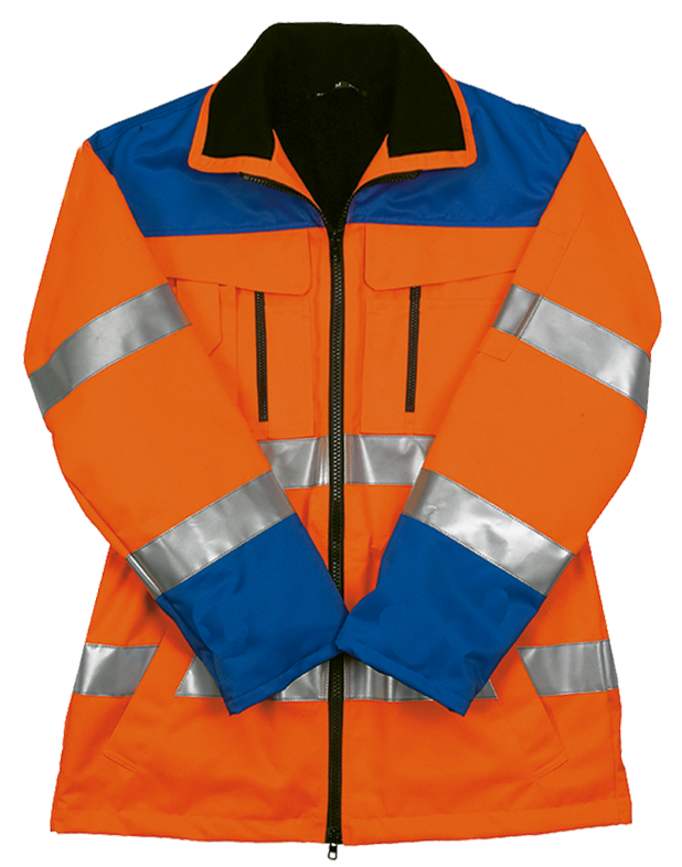 Warnschutzjacke mit Reflexstreifen - leuchtorange/blau