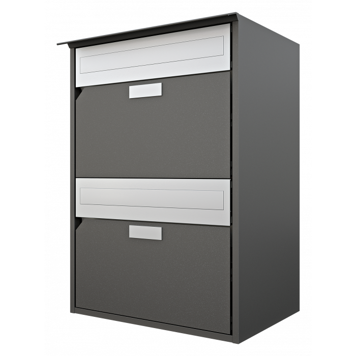 Briefkasten Alu 400 HUBER dunkelgrau - BxHxT 415x592x292, zwei übereinander