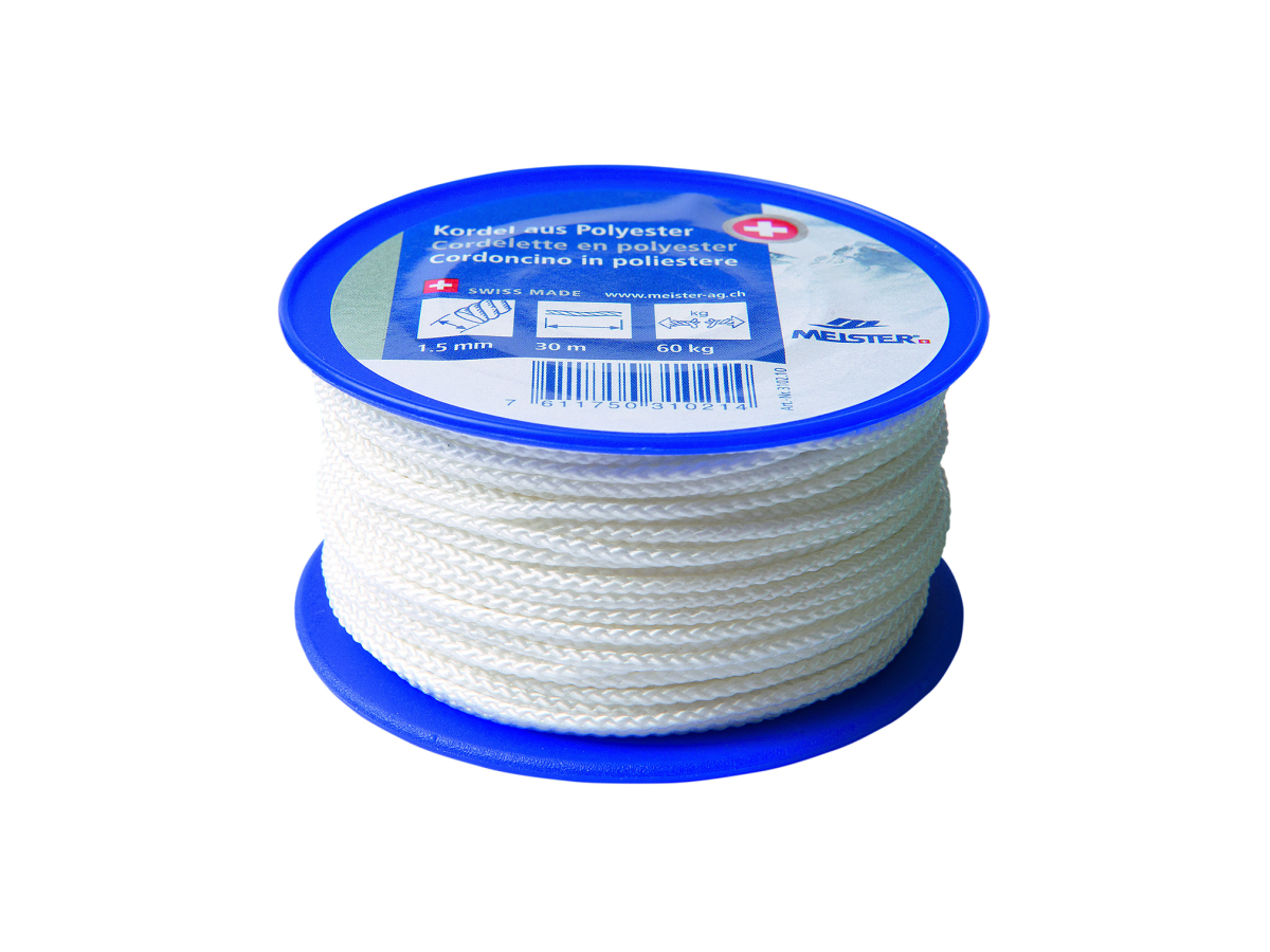 PES-Kordel 2mm/50m weiss - Spule à 50m, max.Belastbarkeit 50 kg