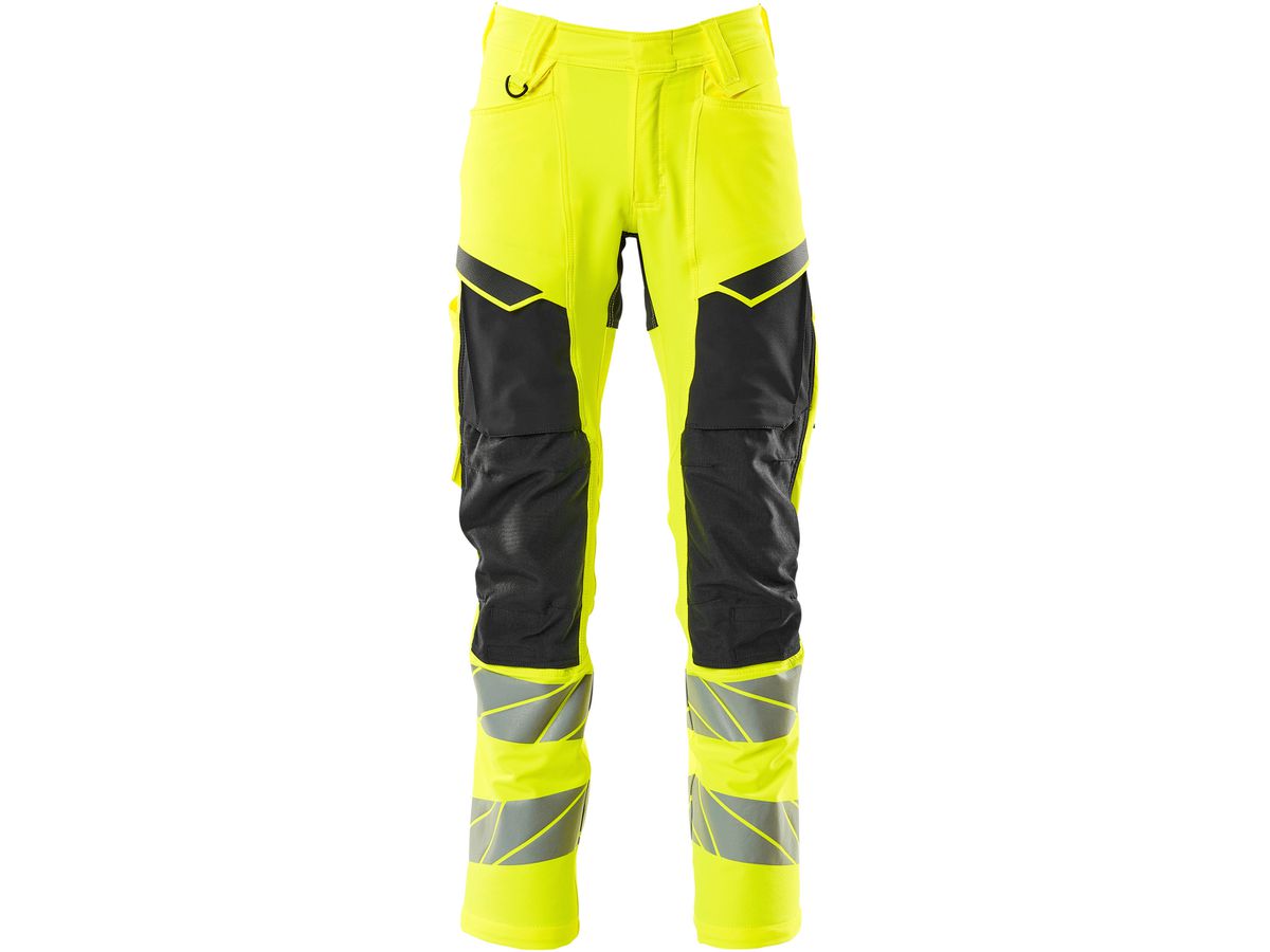 Hose mit Knietaschen, Stretch, Gr. 76C46 - hi-vis gelb/schwarz, 92% PES/8%EL