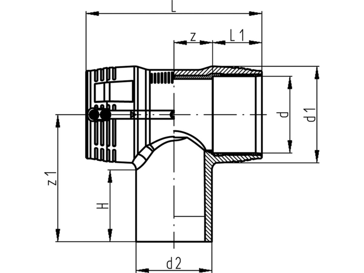 T-Stück 90° egal PE 100 S-5 SDR 11 - 5 bar Gas / 16 bar Wasser