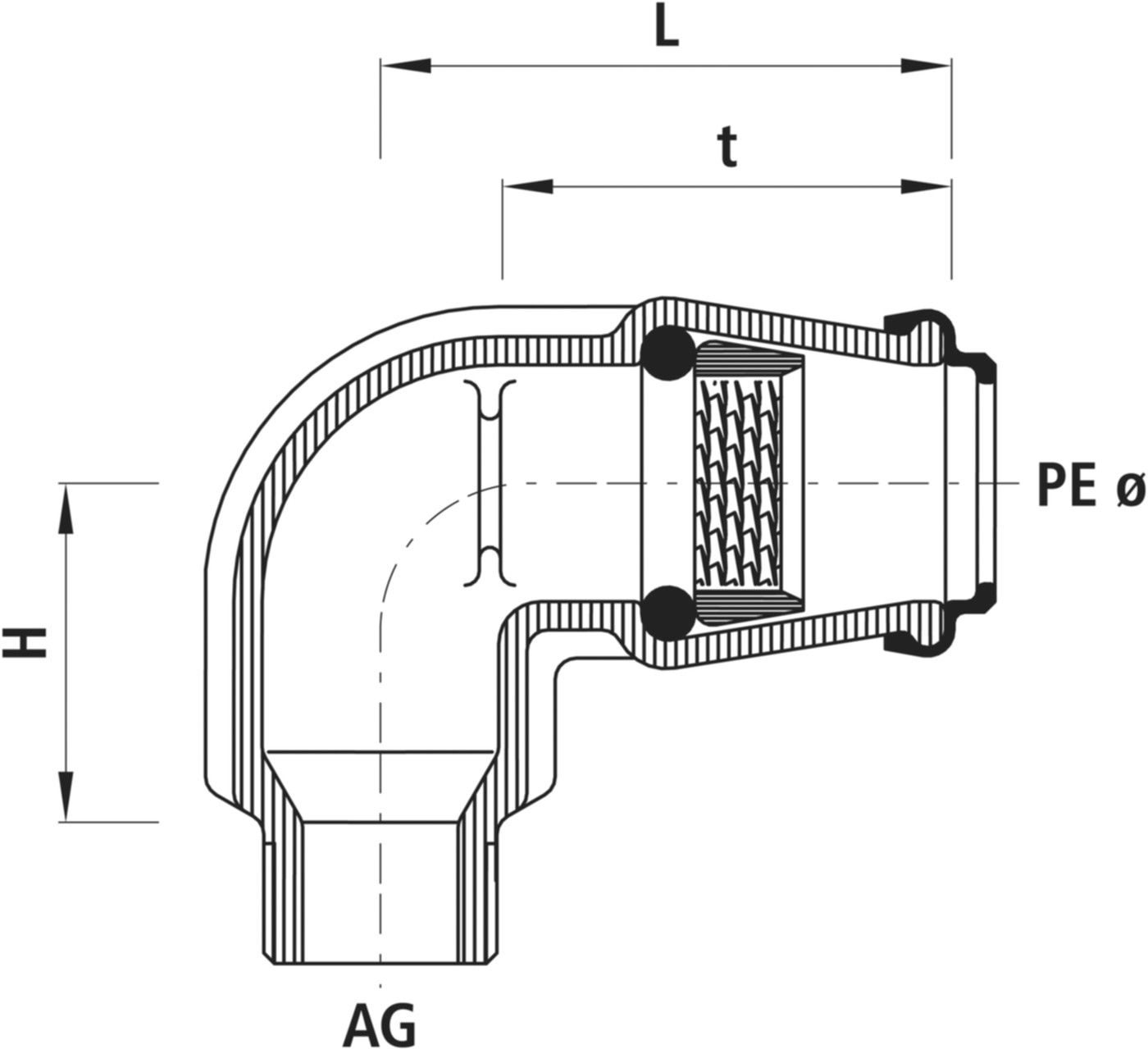 Winkel-Steckfitting Hawle 90° - mit Aussengewinde