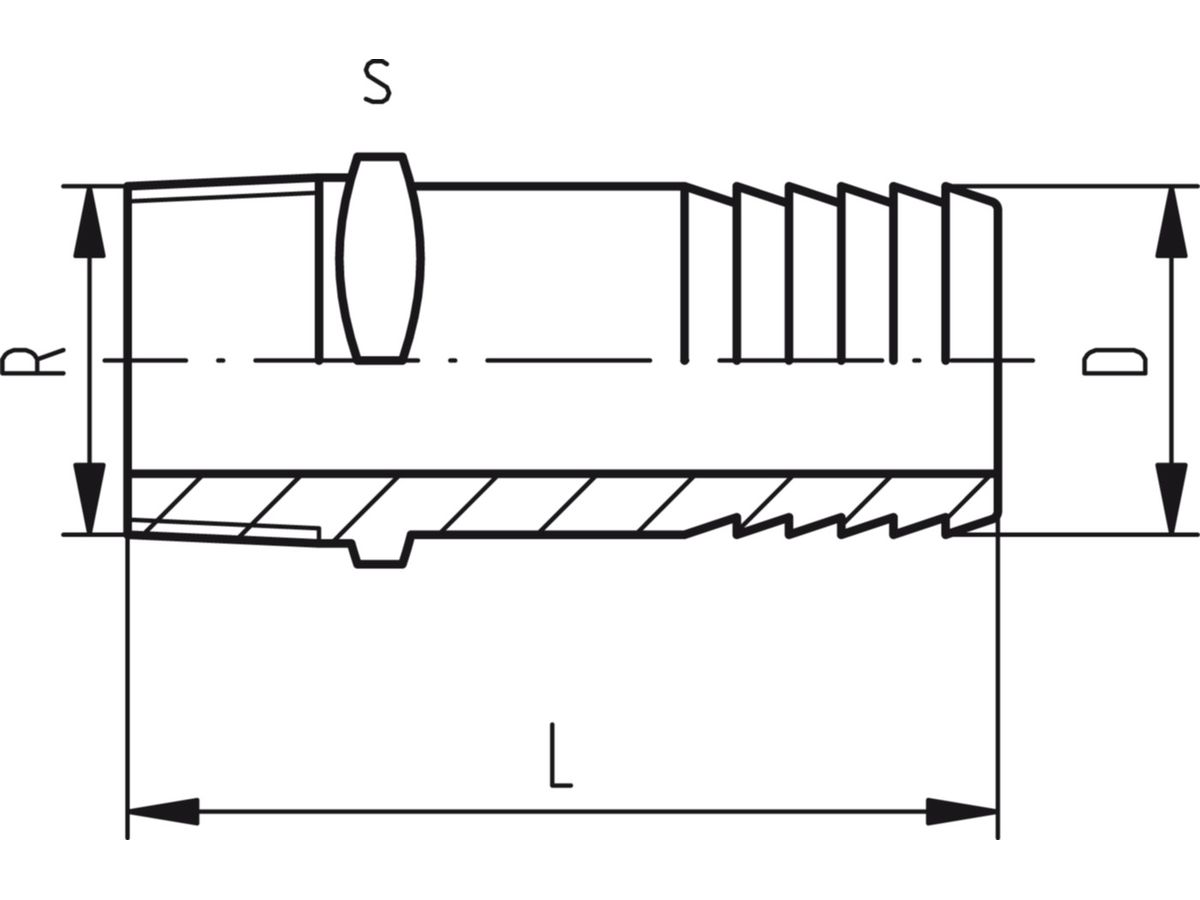 Druckschlauchtülle PVC-U PN10 3/8"-d16 - Metrisch