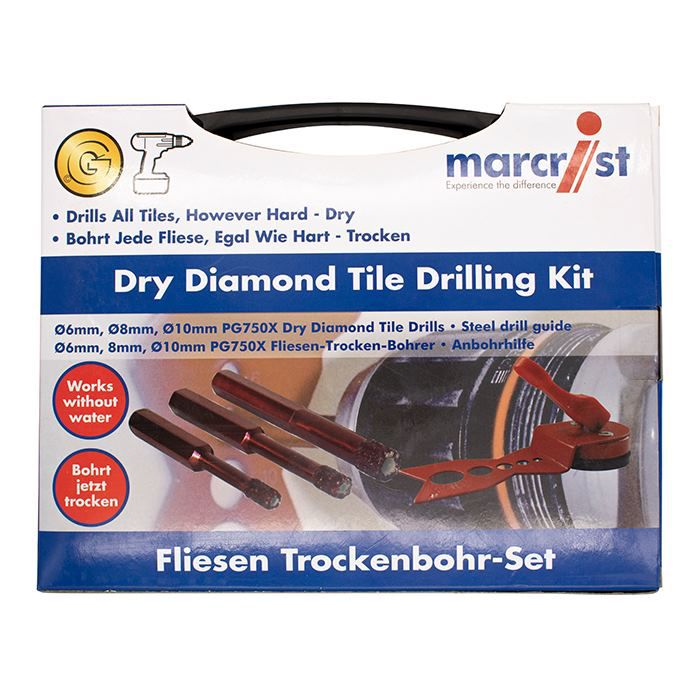 Trockenbohrer MARCRIST PG750X Set 6/8/10 - plus Anbohrhilfe und Fixierplatte