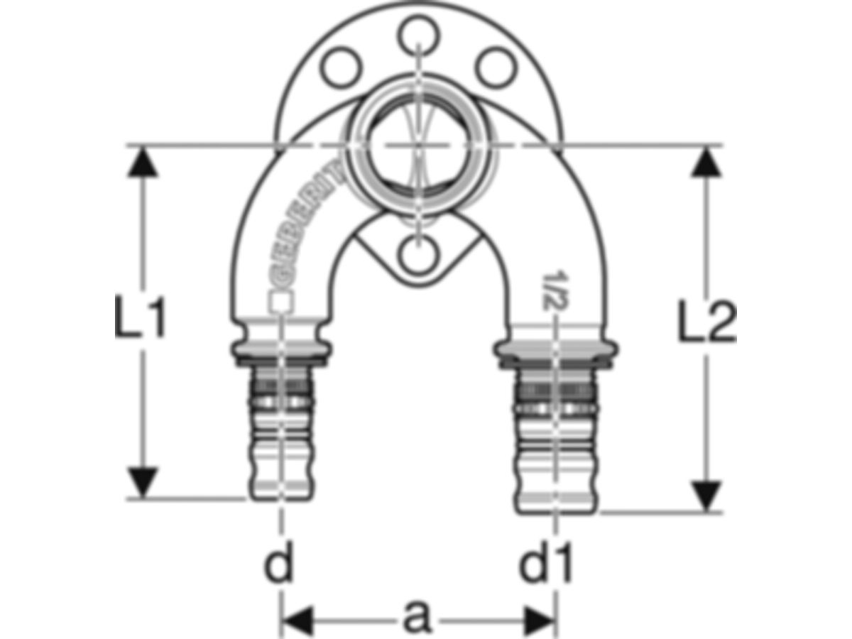 Geberit Mepla-Doppelanschlusswinkel - 20/16 90°, Rp 1/2"