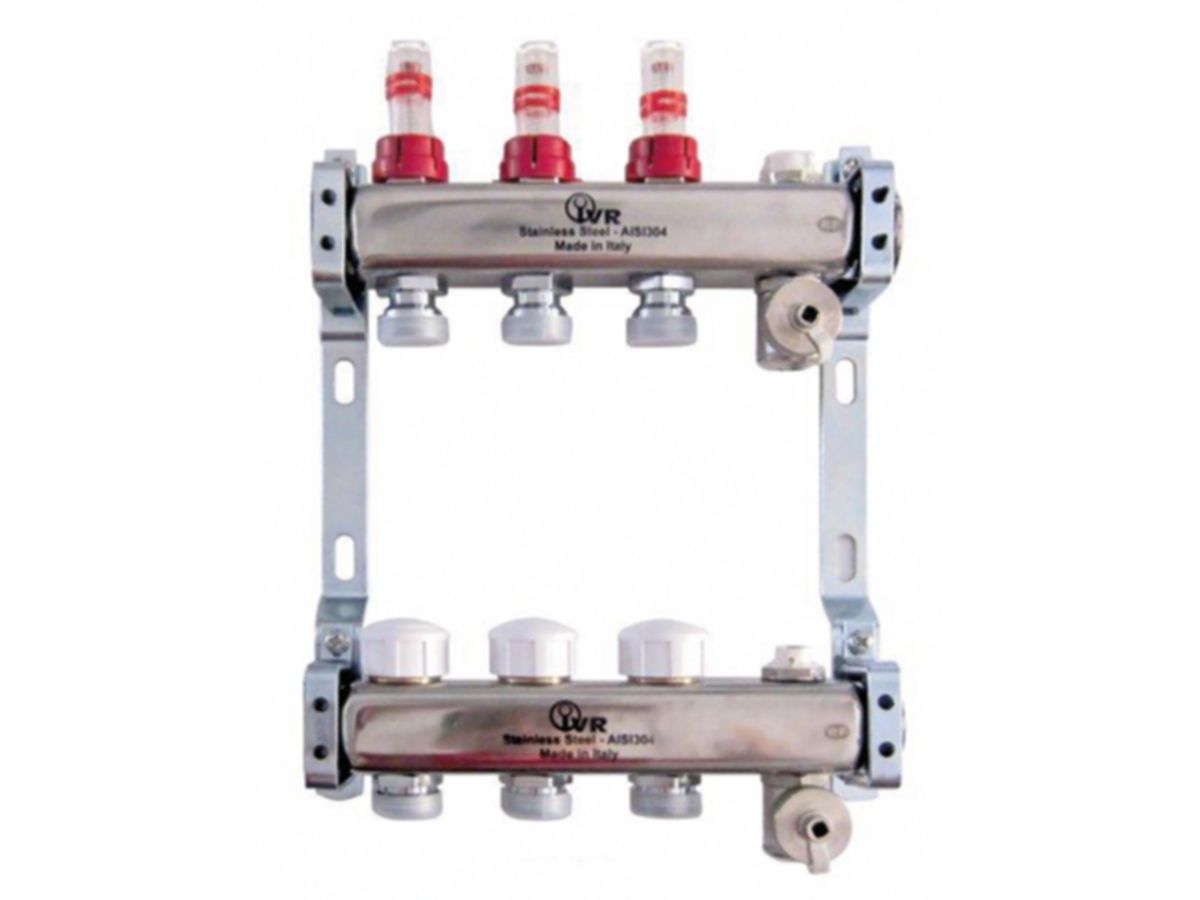 Edelstahlverteiler IVR Typ 802 mit - Vorlauf-Durchflussmesser