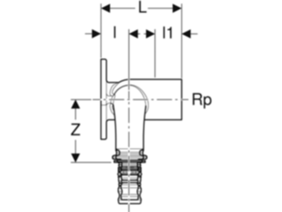 Geberit Mepla-Doppelanschlusswinkel - 16/16 90°, Rp 1/2"