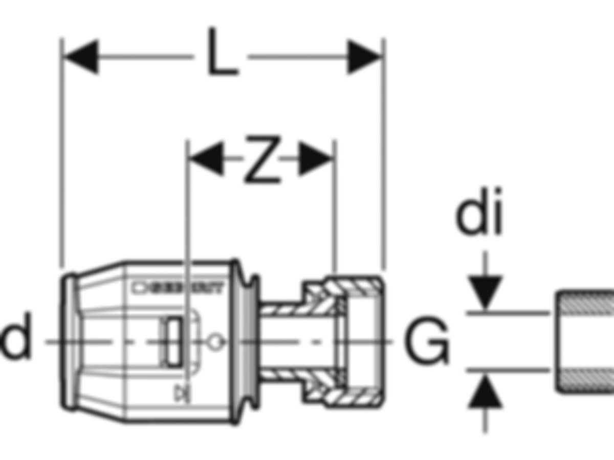 PushFit Übergangsverschraubung - mit Überwurfmutter