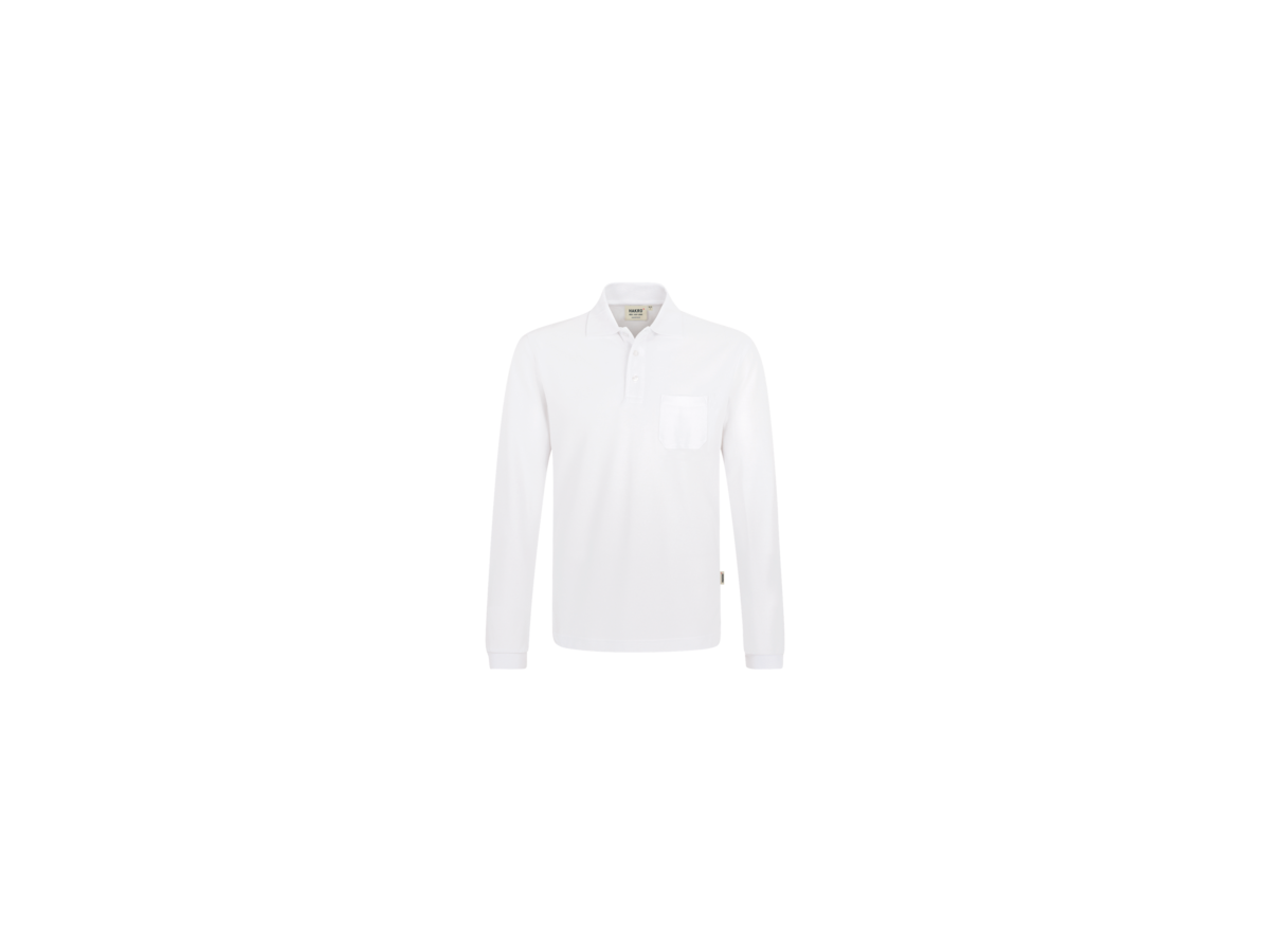 Longsleeve-Pocket-Poloshirt Top S weiss - 100% Baumwolle, 200 g/m²