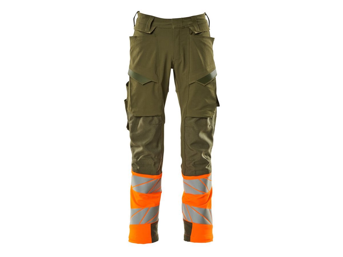 Hose mit Knietaschen, Stretch, Gr. 82C64 - moosgrün/hi-vis orange, 88%PES/12%EL