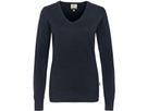 Women-V-Pullover Premium mit Kontrast- - streifen am Halsausschn. 100 % Baumwolle