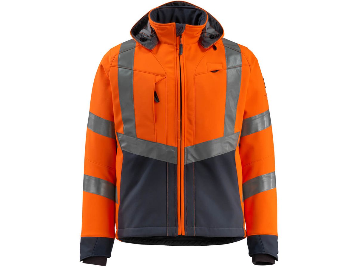 Soft-Shell Jacke Blackpool, Gr. S - hi-vis orange/schwarzblau, 100% PES