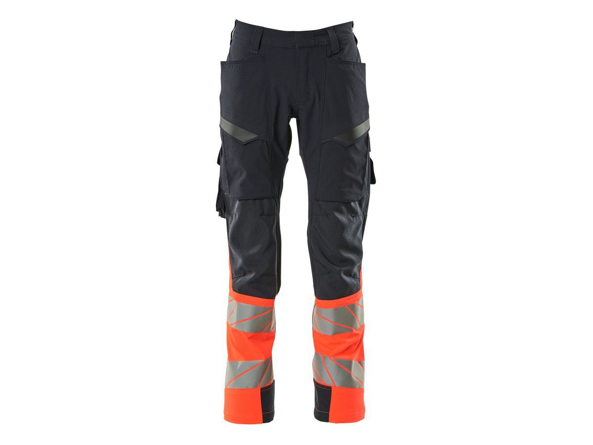 Hose mit Schenkeltaschen, Gr. 90C62 - schwarzblau/hi-vis rot