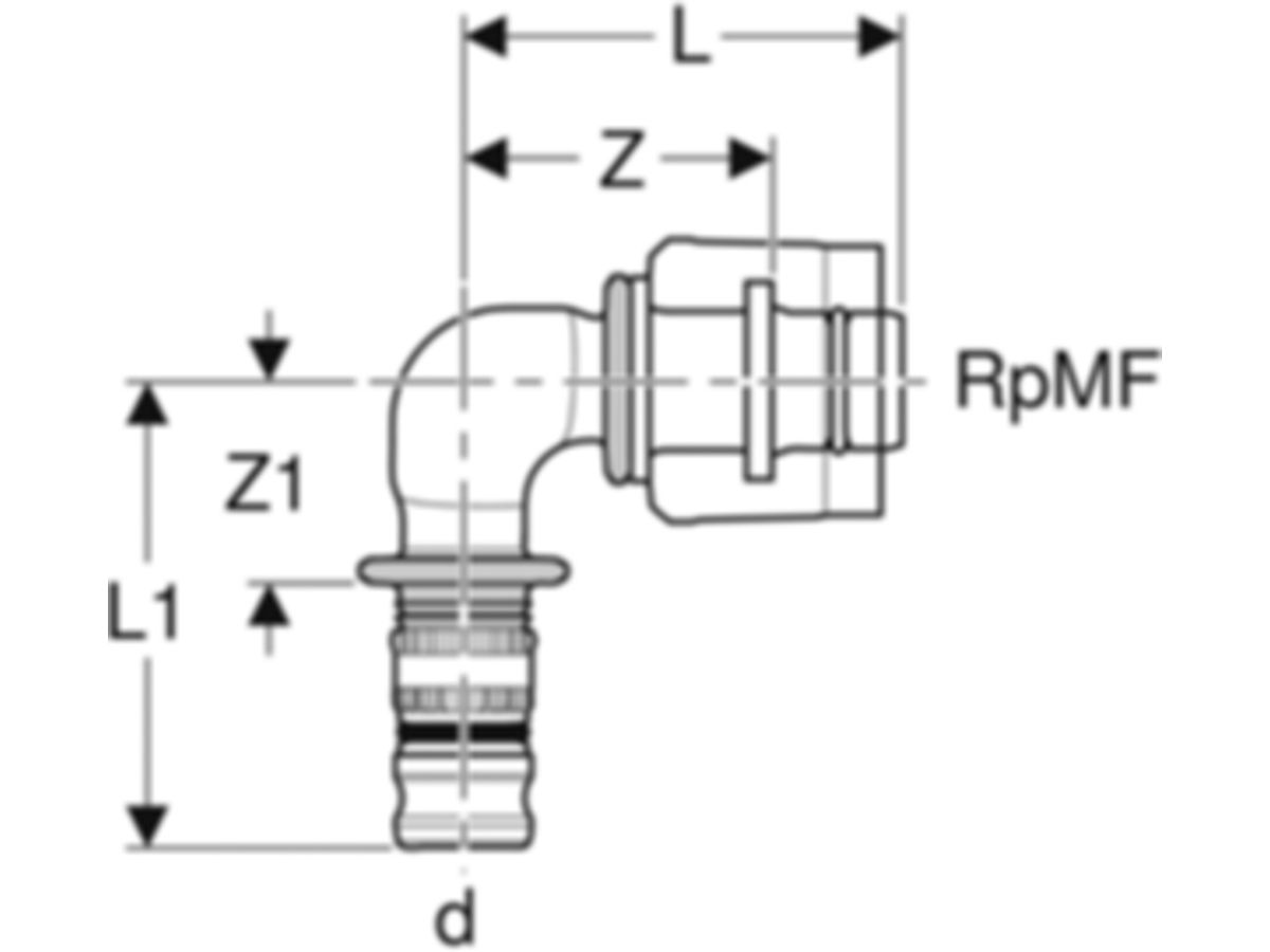 Geberit Mepla-Übergangswinkel 90° - 1/2" x 20 mm