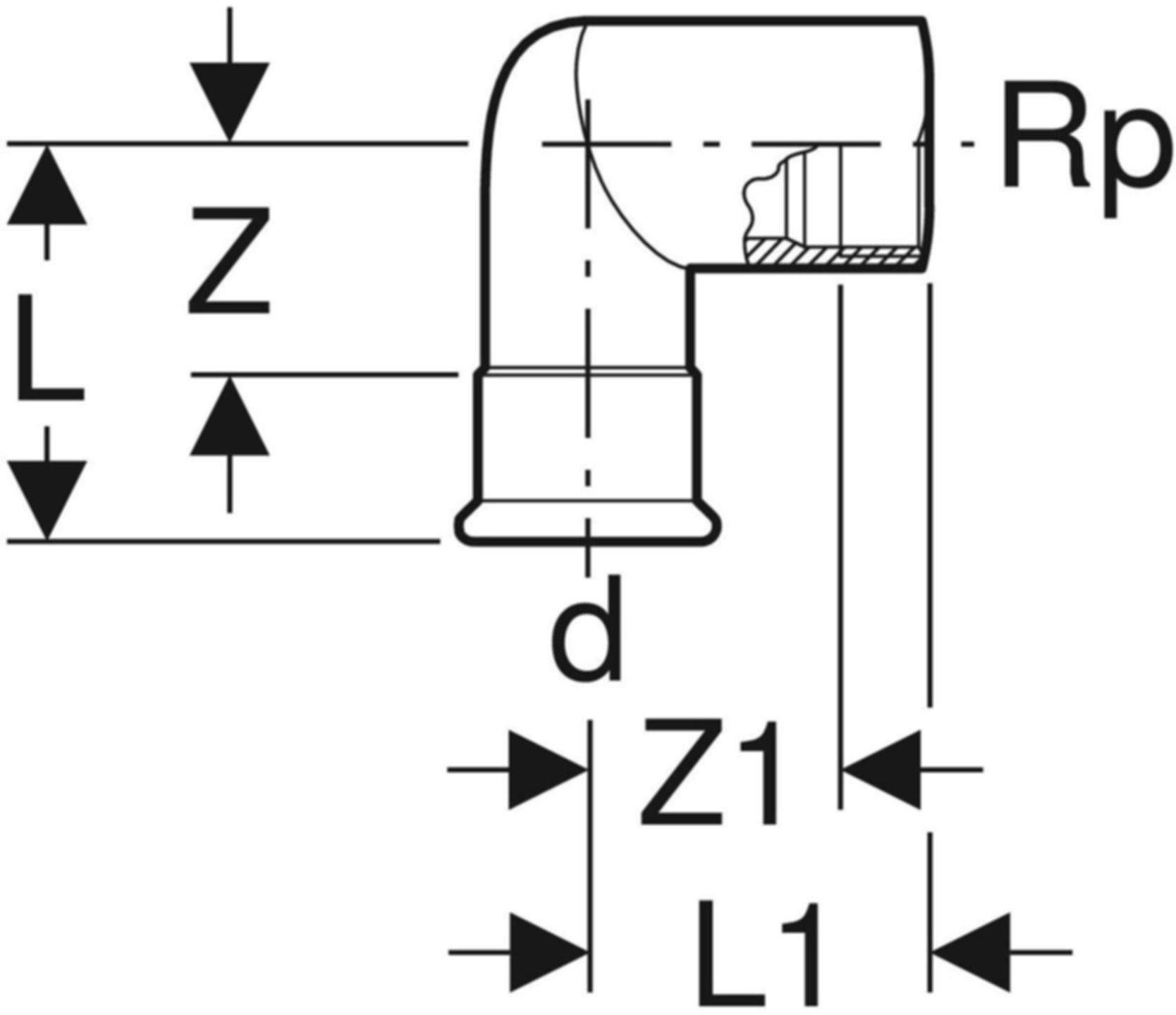Mapress Therm Übergangswinkel 90° - mit Innengewinde