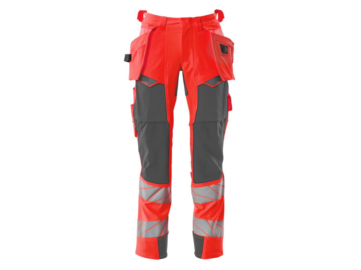 Hose mit Hängetaschen Stretch, Gr. 90C49 - hi-vis rot/dunkelanthrazit, 92% PES/8%EL