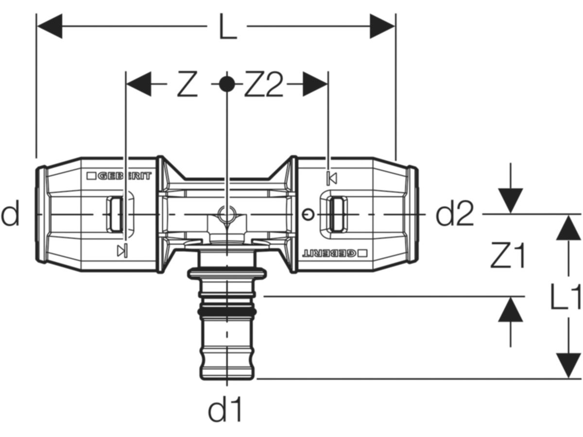 PushFit T-Stück 90° mit MeplaFix Steckn.