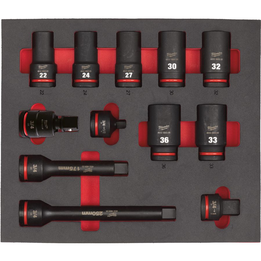 3/4" SHOCKWAVE Schlagnüsse lang Einlage - 12-teilige Einlage für Werkstattwagen 78