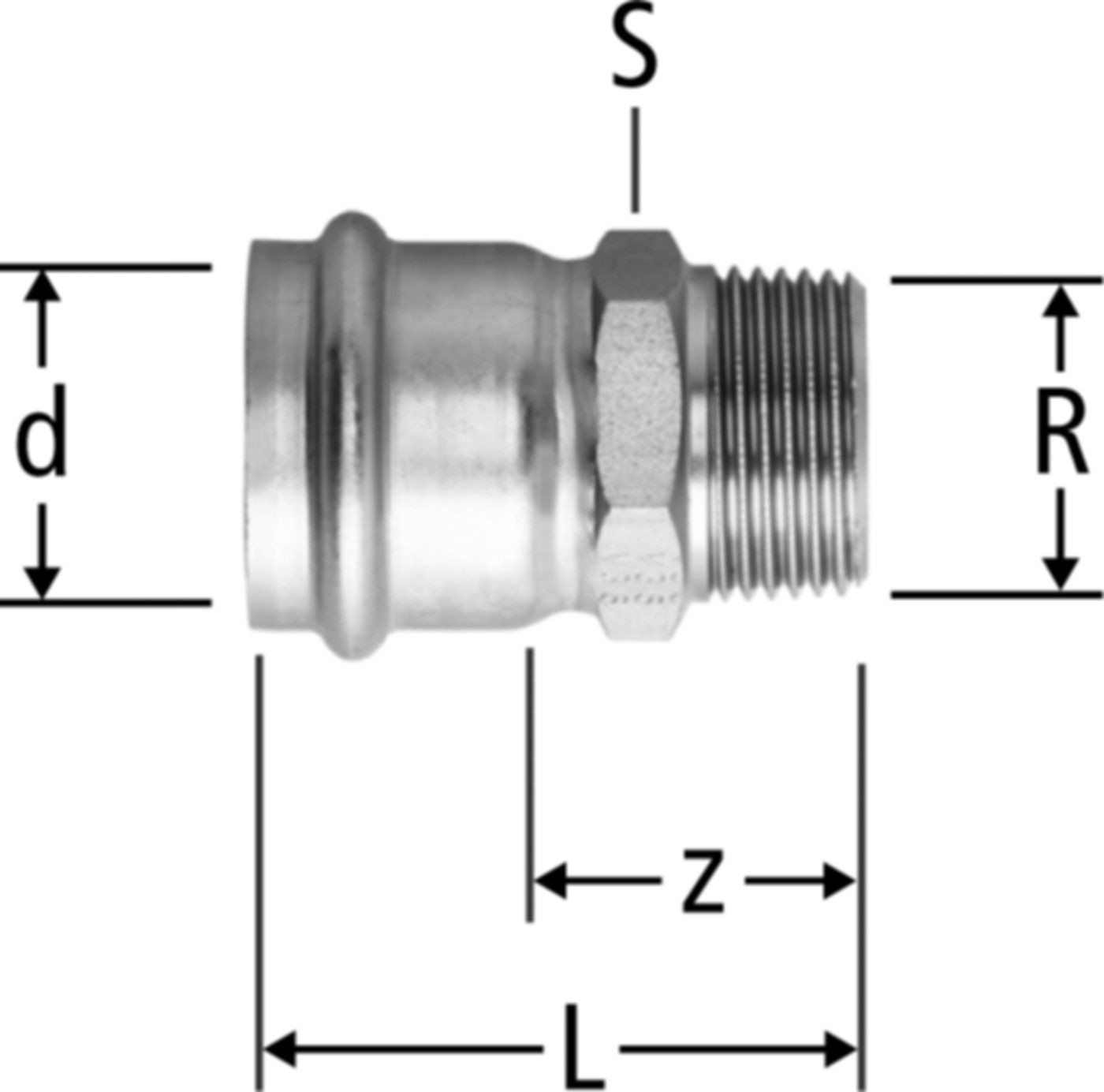 Optipress-Inox-Übergang - mit Aussengewinde