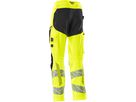 Hose mit Knietaschen, Stretch, Gr. 76C48 - hi-vis gelb/schwarz, 92% PES/8%EL