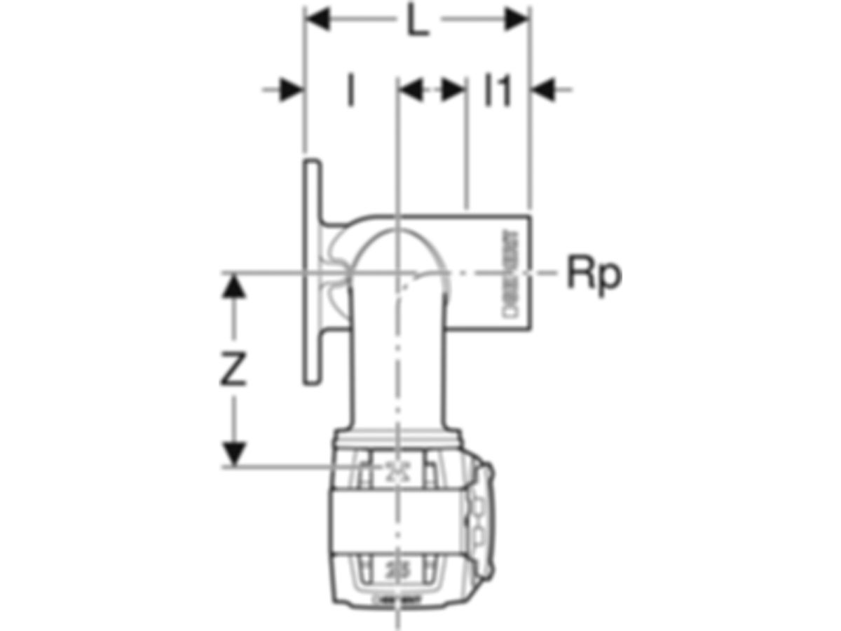 Geberit Doppelanschlusswinkel 90° - FlowFit d1 Ø 16 / d Ø 16 mm