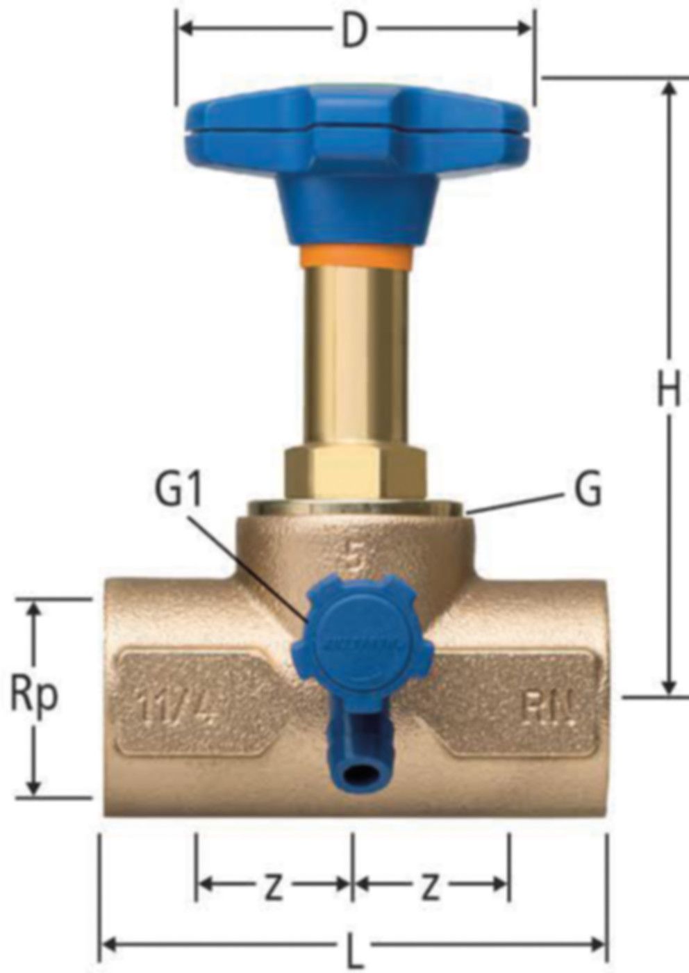 Geradsitzventil mit Entleerung Nussbaum - Nr. 23102