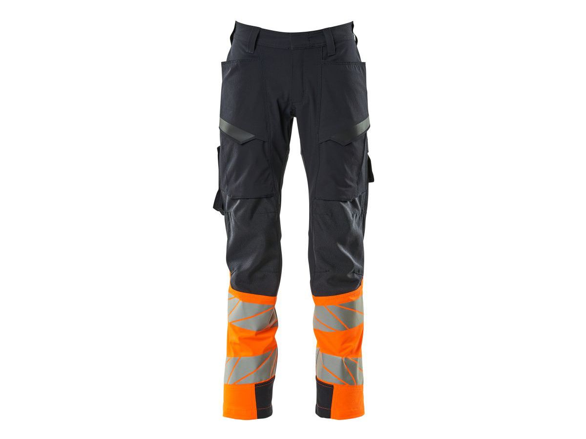 Hose mit Schenkeltaschen, Gr. 90C58 - schwarzblau/hi-vis orange