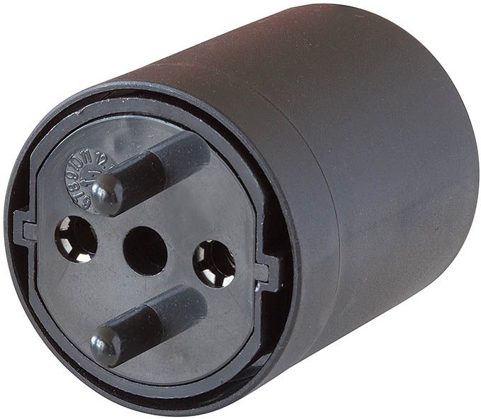 FIX-Adapter DE auf CH schwarz 230V - 2-polig Konturenstecker CEE7