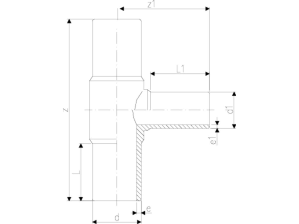 HDPE-Druck-Tee PE 100 S-5 90/50 mm - verl. Schenkel