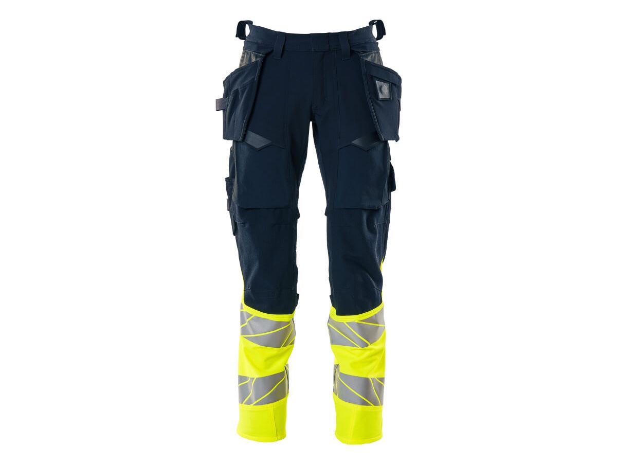 Hose mit Hängetaschen Stretch, Gr. 76C49 - schwarzblau/hi-vis gelb, 92% PES/8%EL