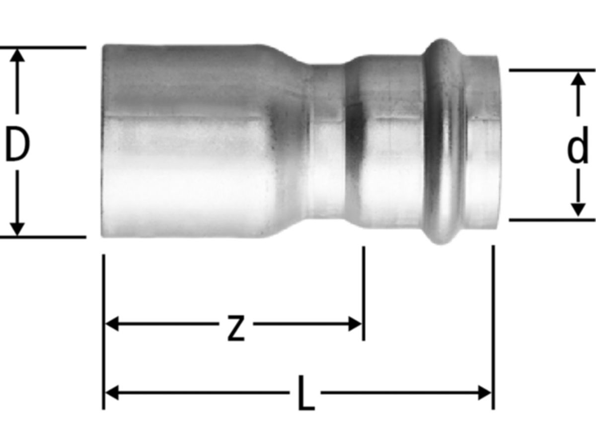 Optipress-Inox-Reduktion 108 x 88.9 mm - mit Einsteckende