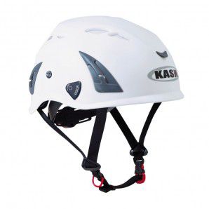 Weisser Monteur-Schutzhelm KASK aus ABS - Kunststoff, Ratsche, 4-Punkt-Kinnriemen