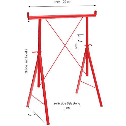 Gerüstbock 160 Nr. 12.1255 90-160 cm - rot zusammenlegbar, VE 40 Stk.