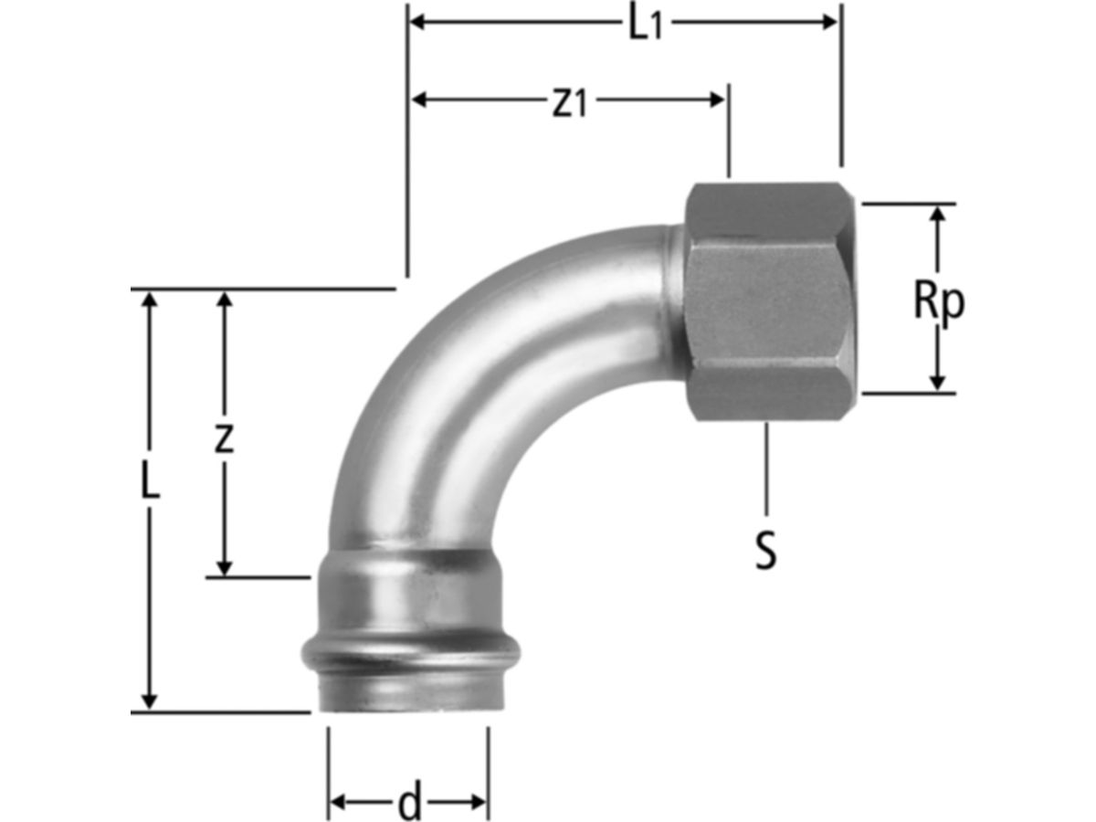 Optipress-Inox-Bogen 90° - mit Innengewinde