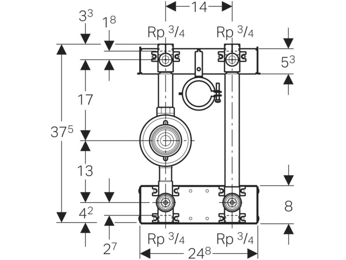 Geberit GIS-Wasserzählerstrecken 2" - Kompakteinheit, 1 Zählergehäuse Koax