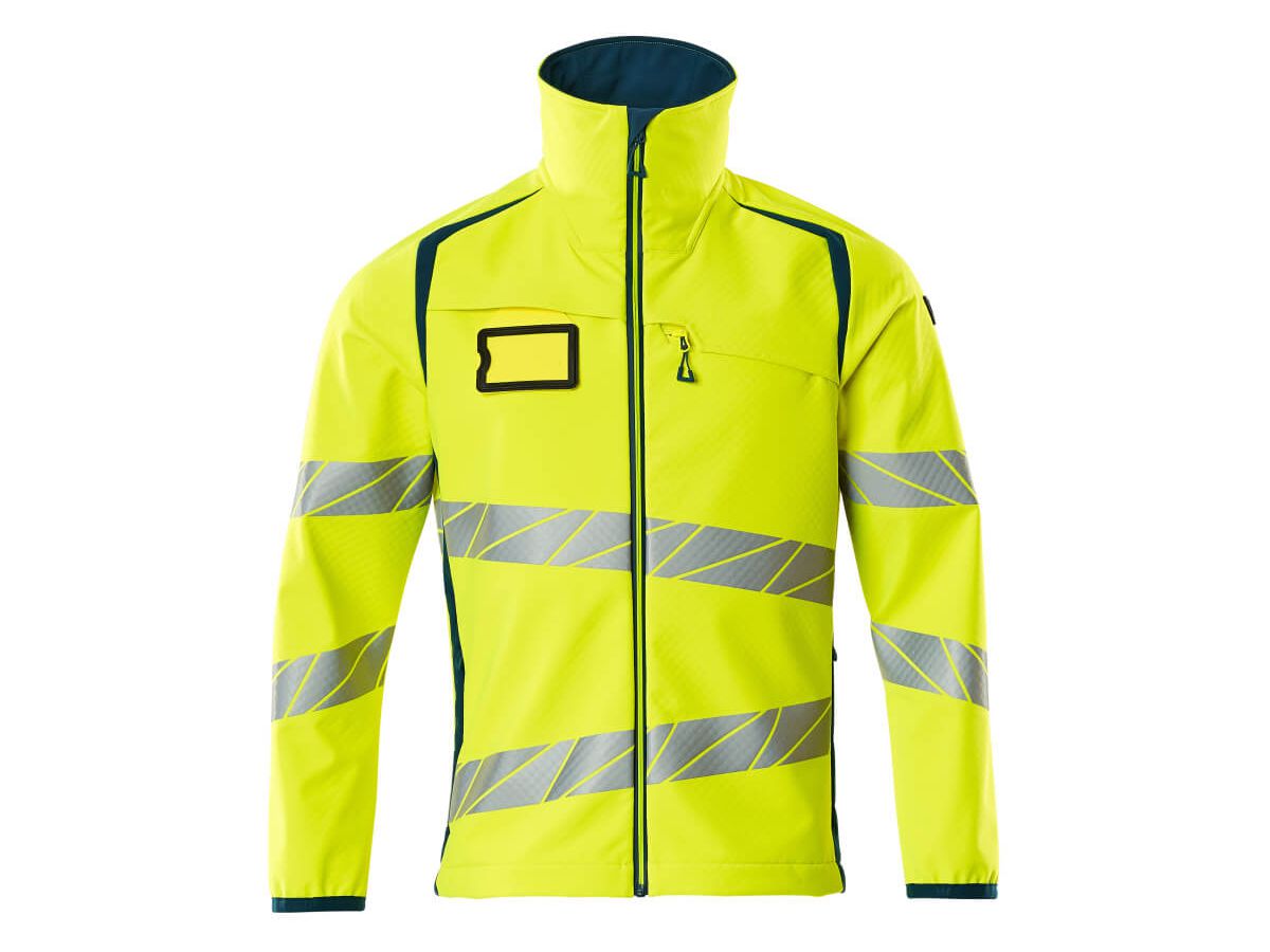 Soft Shell Jacke, Gr. L - hi-vis gelb/dunkelpetroleum, 100% PES