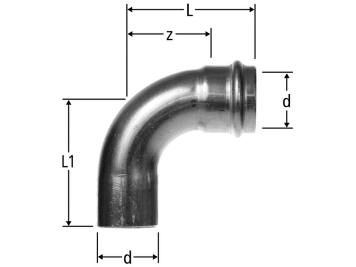 Optipress-Inox-Bogen 90° - mit Einsteckende
