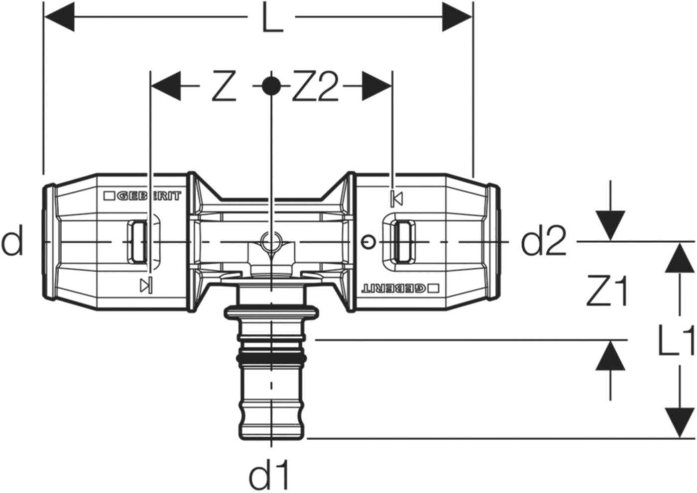PushFit T-Stück 90° mit MeplaFix Steckn. - 16