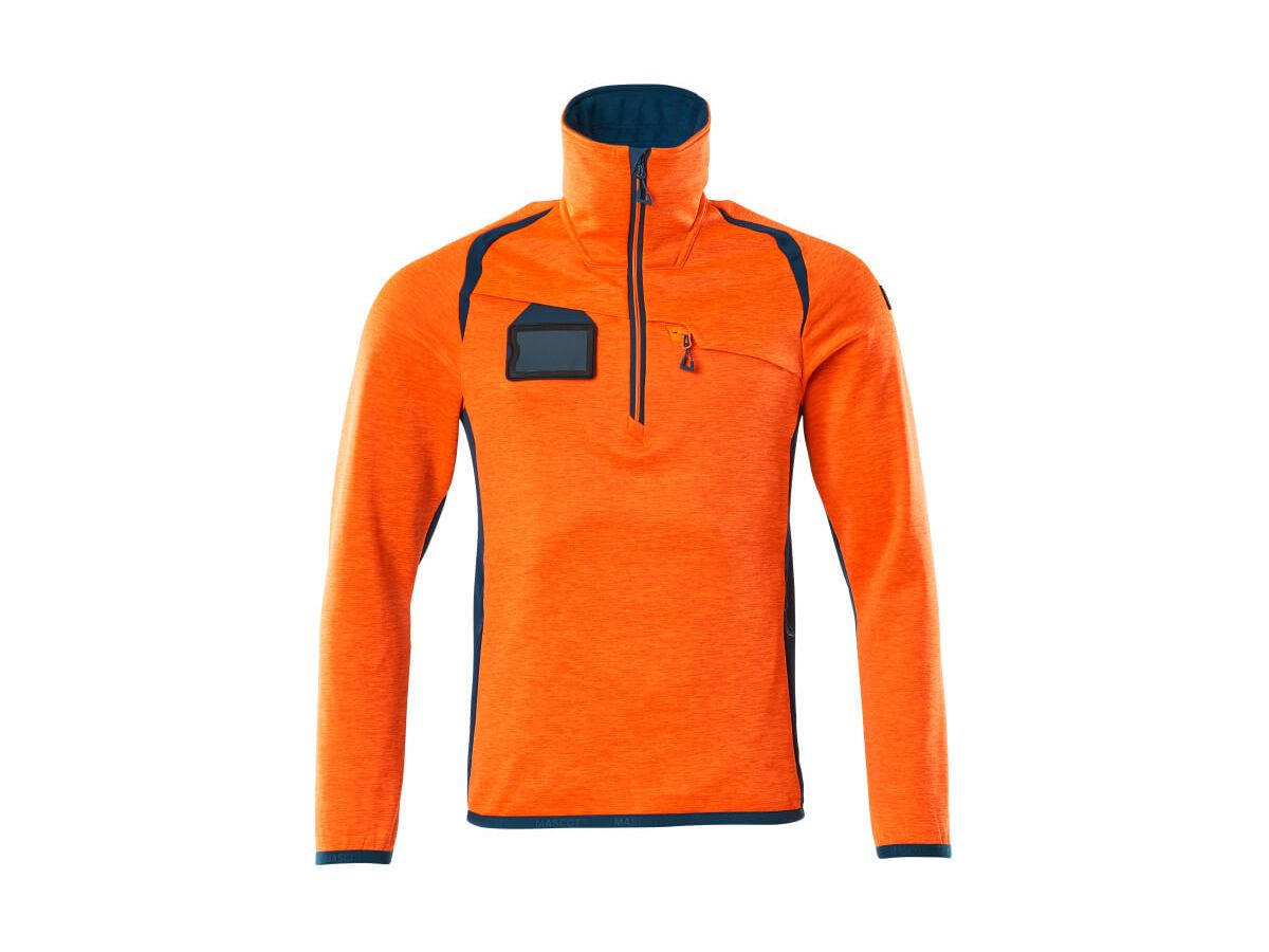 Fleecepullover mit Reissverschl. Gr. M - hi-vis orange/dunkelpetr. 94% PES/6% EL