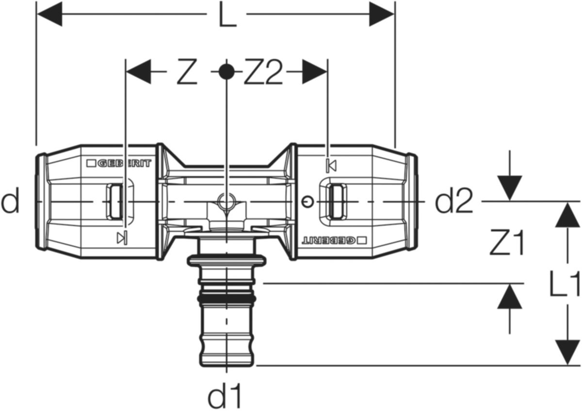 PushFit T-Stück 90° mit MeplaFix Steckn. - 16