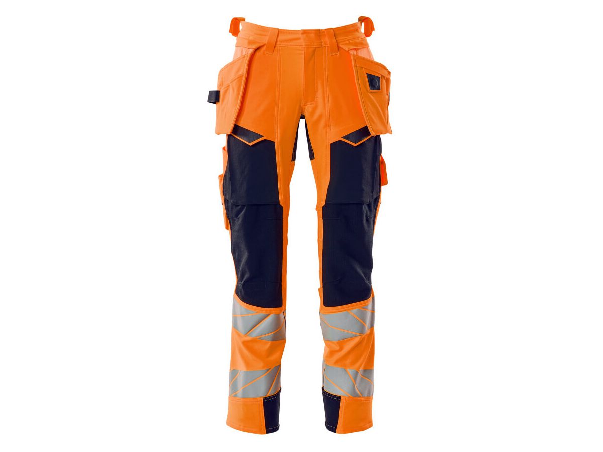 Hose mit Hängetaschen Stretch, Gr. 76C51 - hi-vis orange/schwarzblau, 92% PES/8%EL