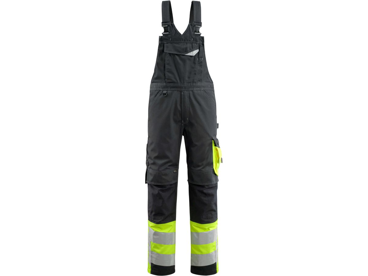 Sunderland Latzhose mit Knietaschen - Gr. 82C54, schwarz/hi-vis gelb