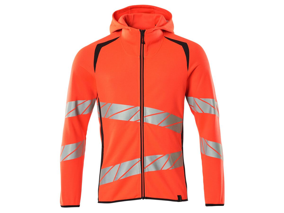 Kapuzensweatshirt, Gr. S - hi-vis rot/schwarzblau, 50% PES/50% CO