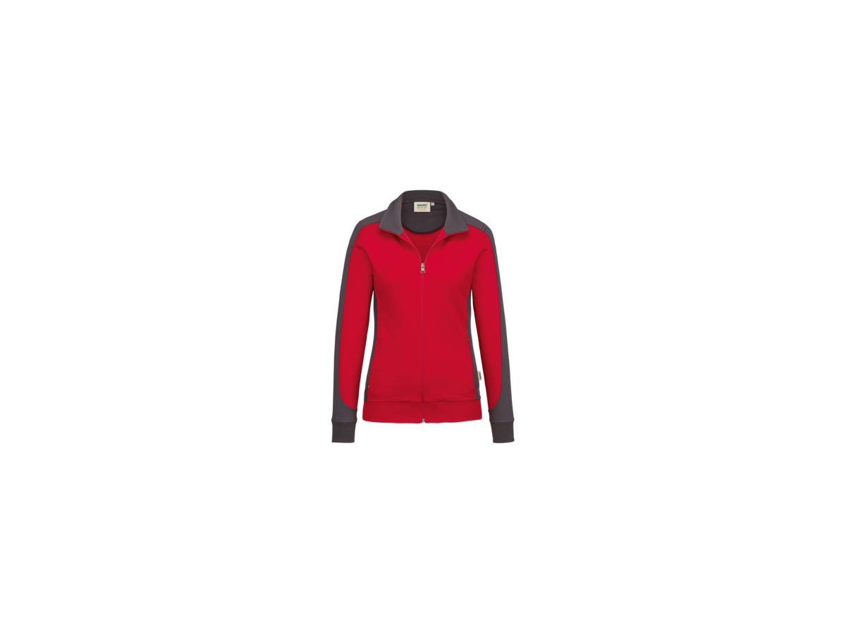 Damen-Sw.jacke Contr. Perf. S rot/anth. - 50% Baumwolle, 50% Polyester, 300 g/m²