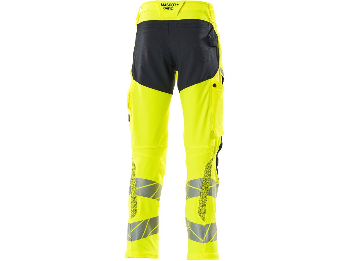 Hose mit Knietaschen, Stretch, Gr. 90C52 - hi-vis gelb/schwarzblau, 92% PES/8%EL